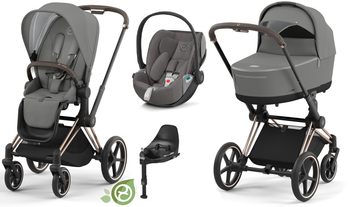 Cybex Priam 4.0 Kombinovaný Kočárek Conscious Green Leaf + Cloud Z2 Autosedačka 0-13 kg + Základna Z2 Sada 4v1 Eco Pearl Grey 2023
