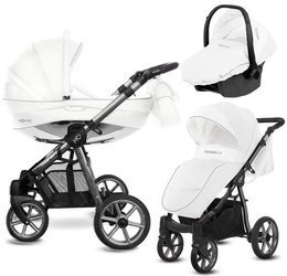 Babyactive Mommy Glossy Wózek Głęboko-Spacerowy + Fotelik Samochodowy 0-13 kg Zestaw 3w1 Biały/Space Gray